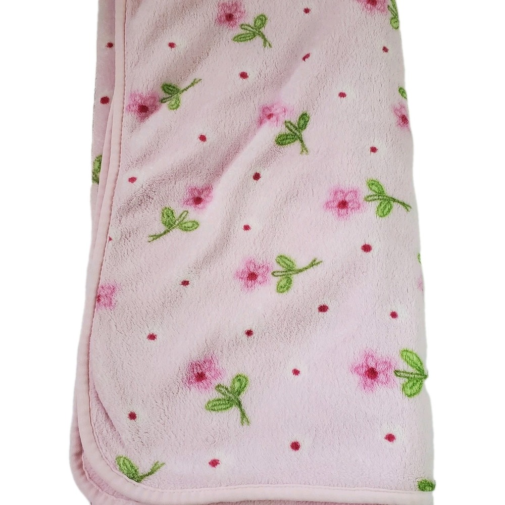 Carters Child of Mine Pink Green White Flowers Leaves Baby Blanket Fleece Daisy